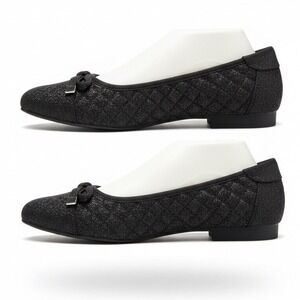 White Mountain Bocah Black Glitter Quilted Ballet Flats Square Toe 10W W36008W